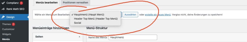 Menüs bearbeiten in WordPress